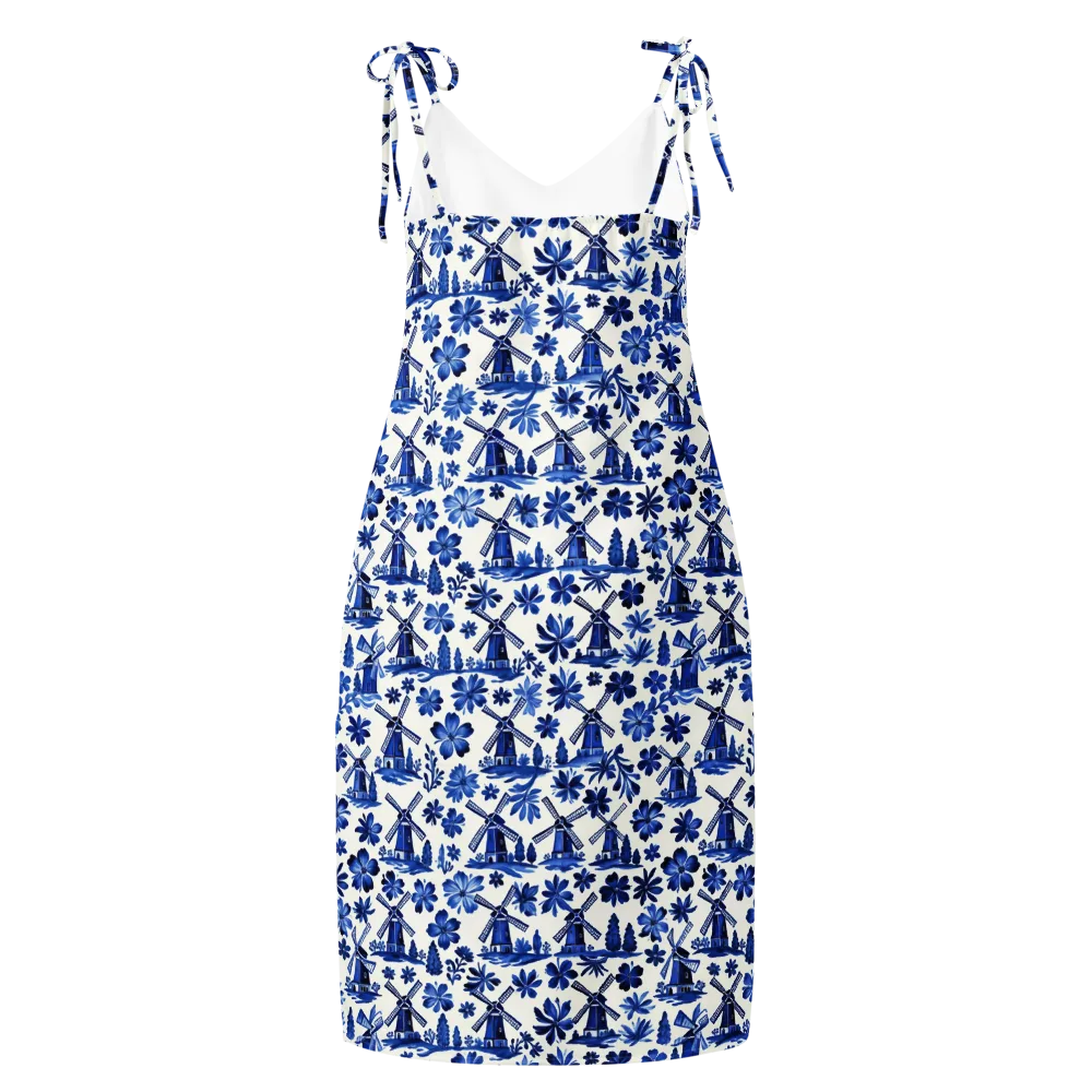 Cobalt Windmill Garden on Slip Dress — Back