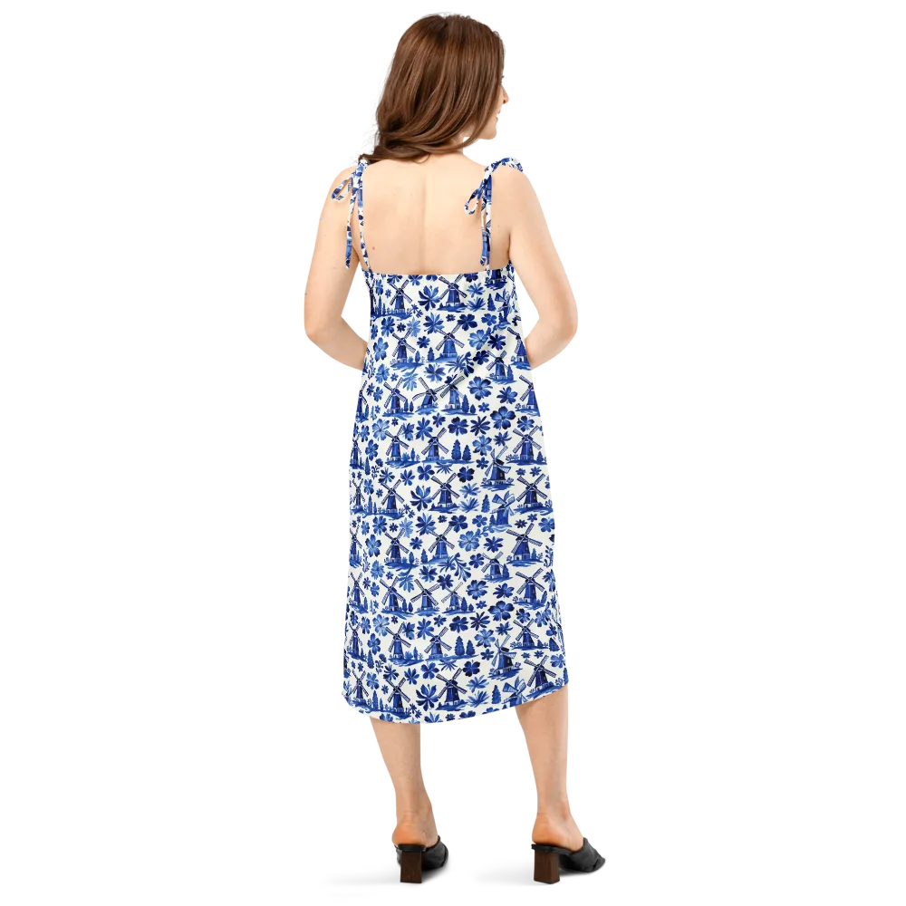 Cobalt Windmill Garden on Slip Dress — Back