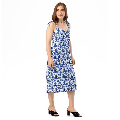 Cobalt Windmill Garden on a Slip Dress