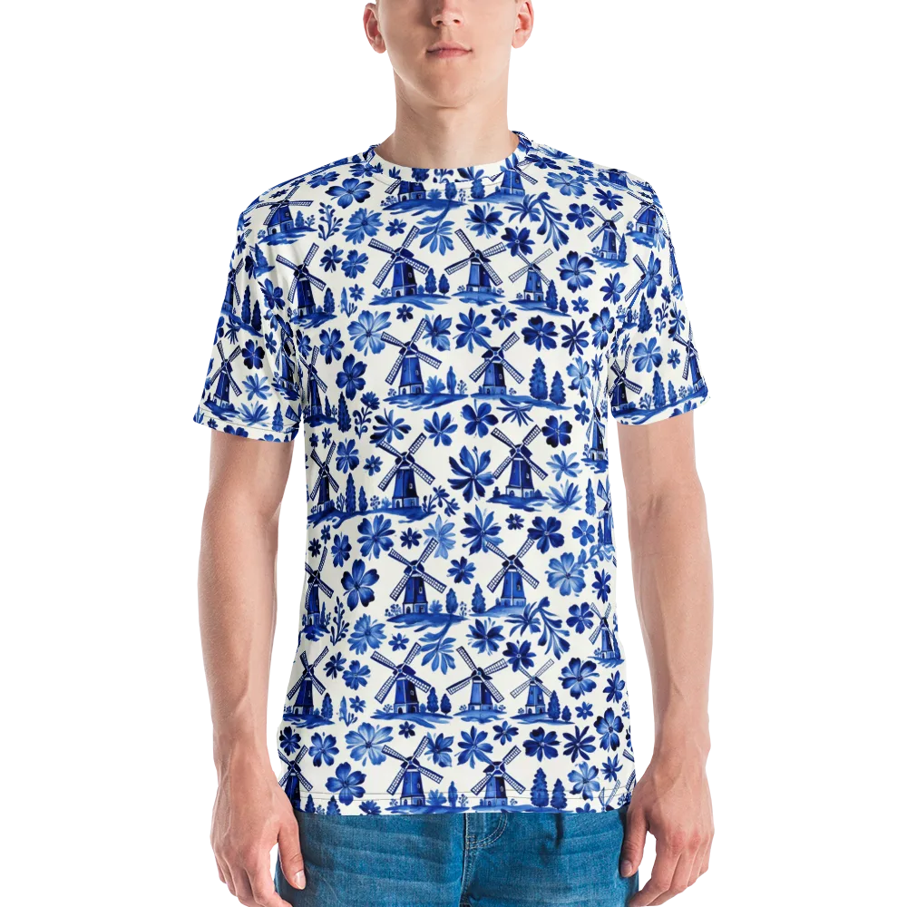 Cobalt Windmill Garden on Men's Crew Neck T-Shirt — Front