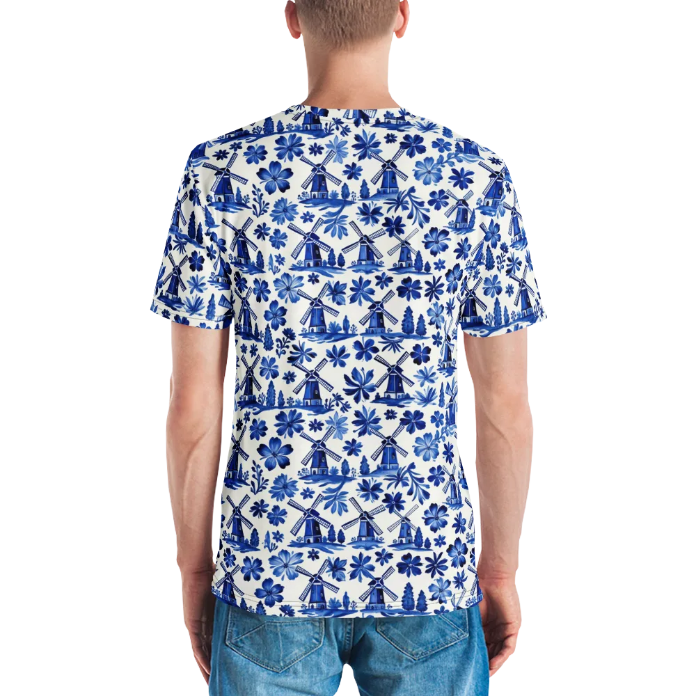 Cobalt Windmill Garden on Men's Crew Neck T-Shirt — Back