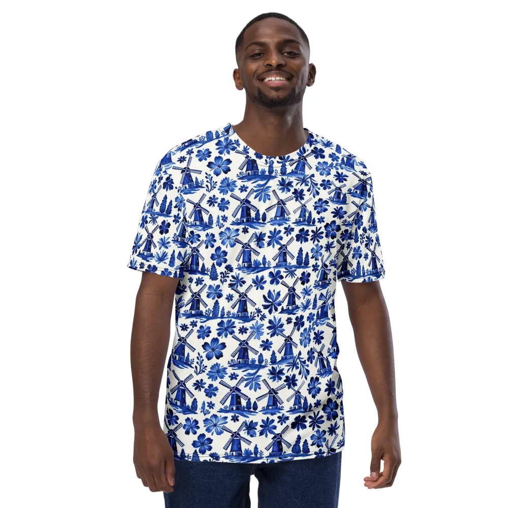Cobalt Windmill Garden on Men's Crew Neck T-Shirt — Front