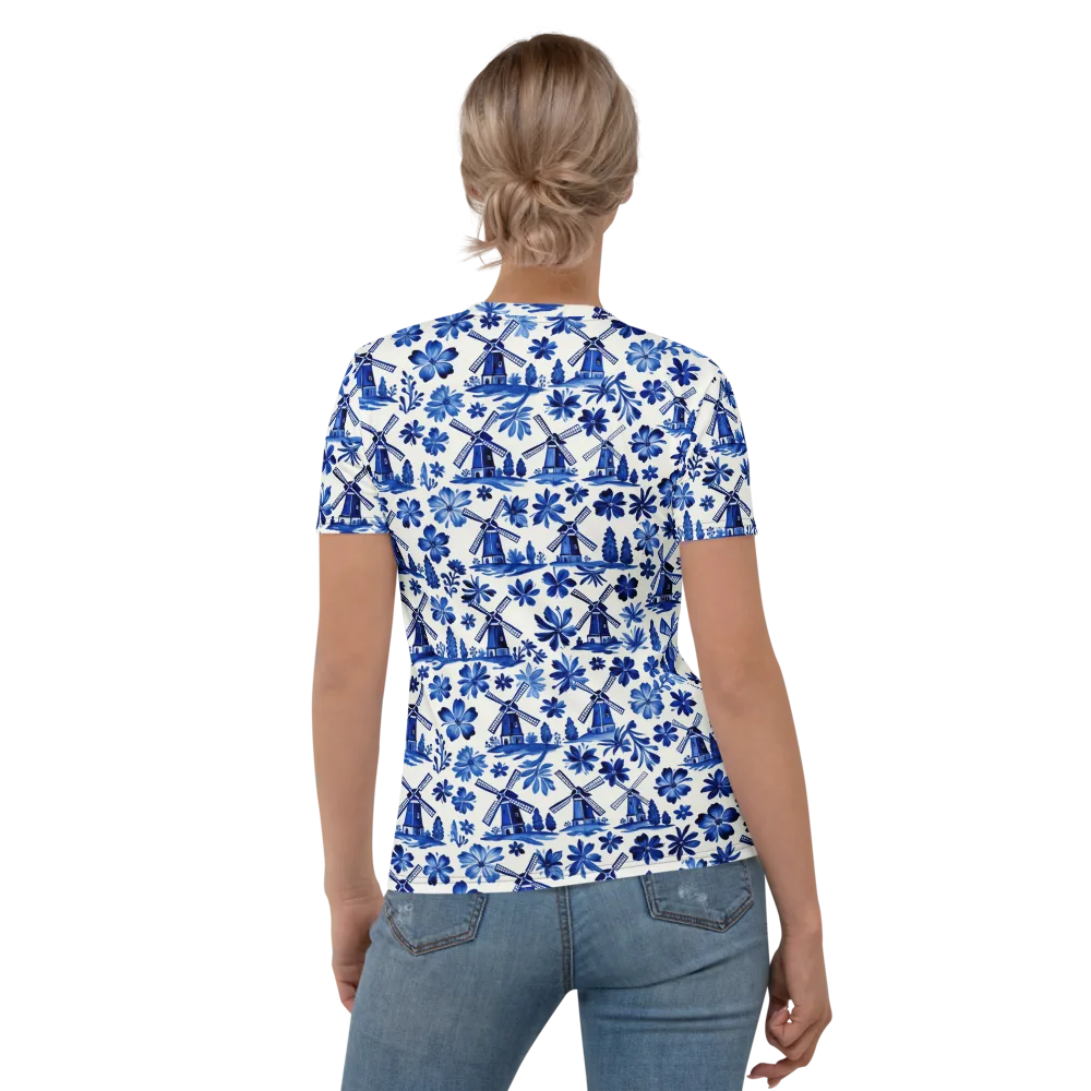 Cobalt Windmill Garden on Women's Crew Neck T-Shirt — Back