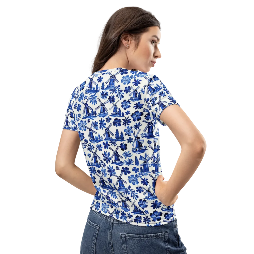 Cobalt Windmill Garden on Women's Crew Neck T-Shirt — Back