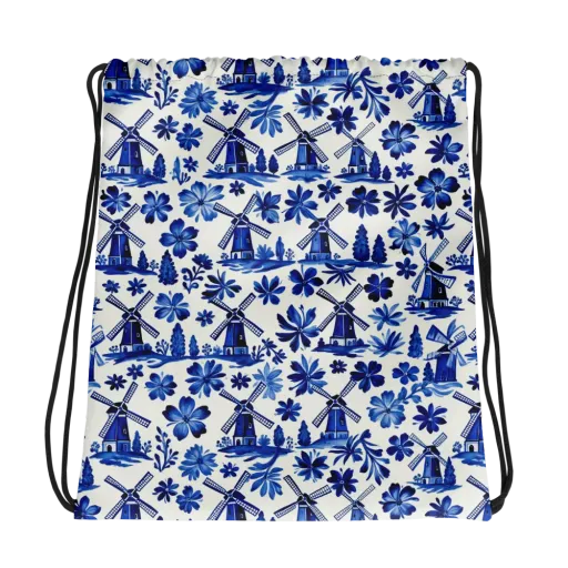 Cobalt Windmill Garden on a Drawstring Bag