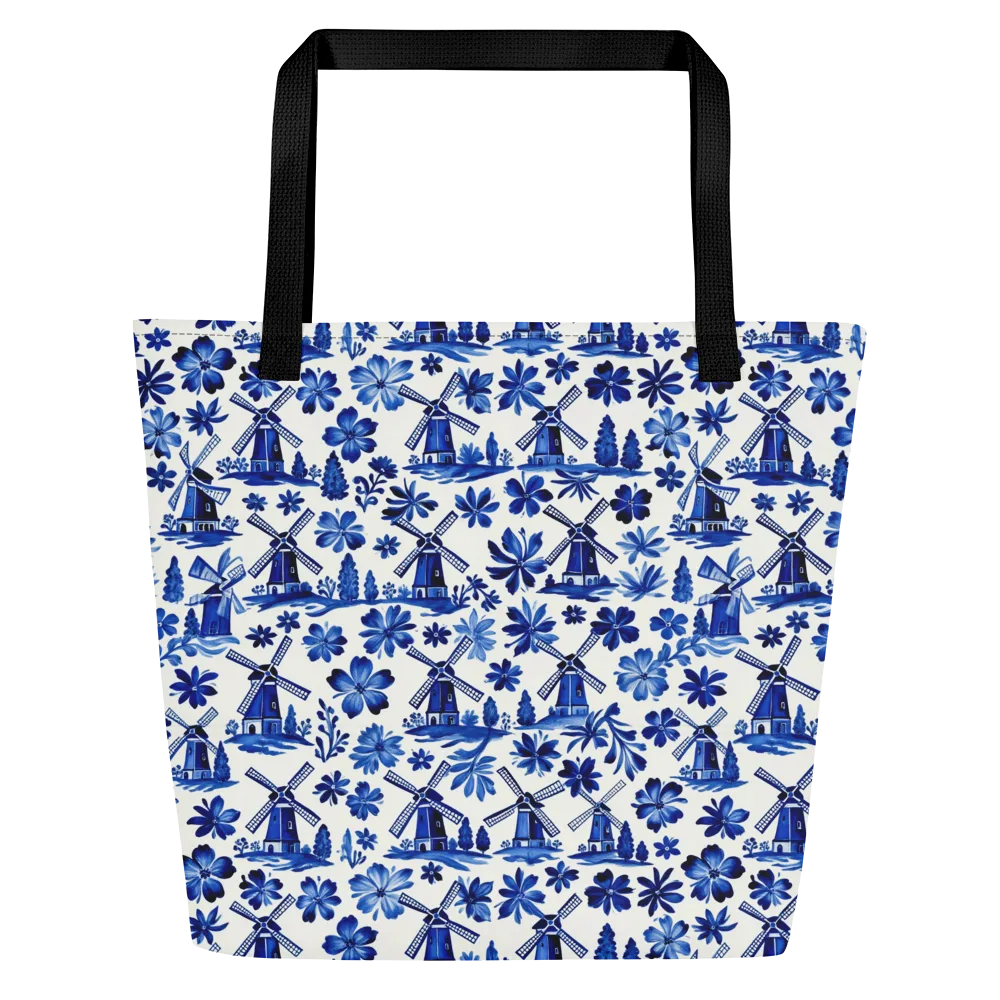 Cobalt Windmill Garden on Large Tote Bag W/ Pocket — Front