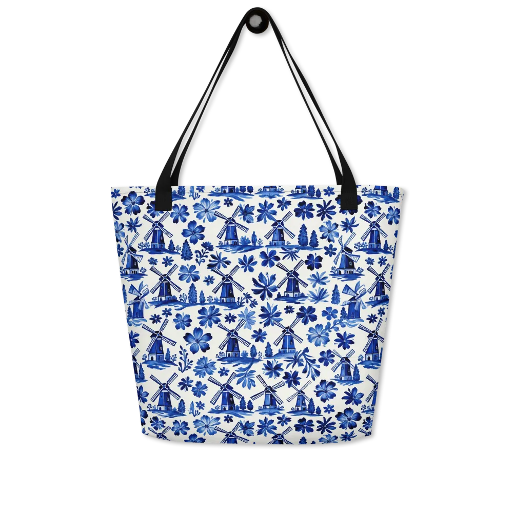 Cobalt Windmill Garden on Large Tote Bag W/ Pocket — Front