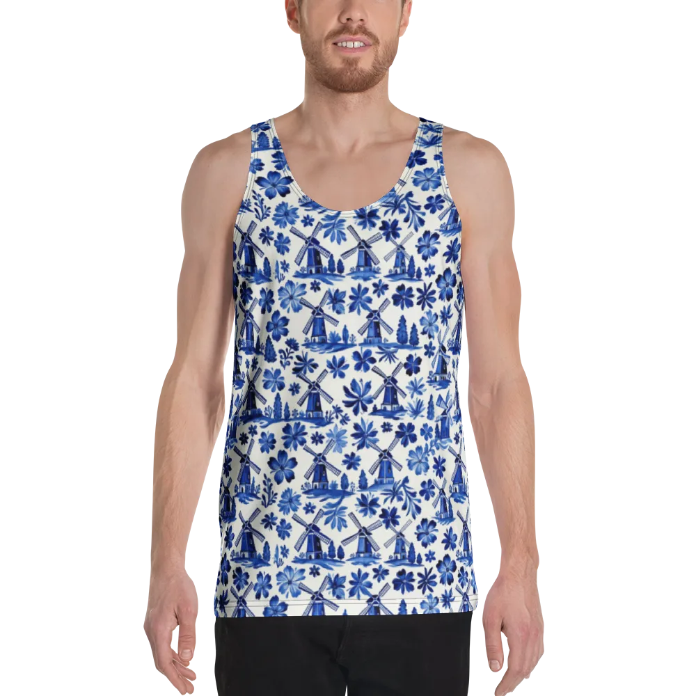 Cobalt Windmill Garden on Men's Tank Top — Front