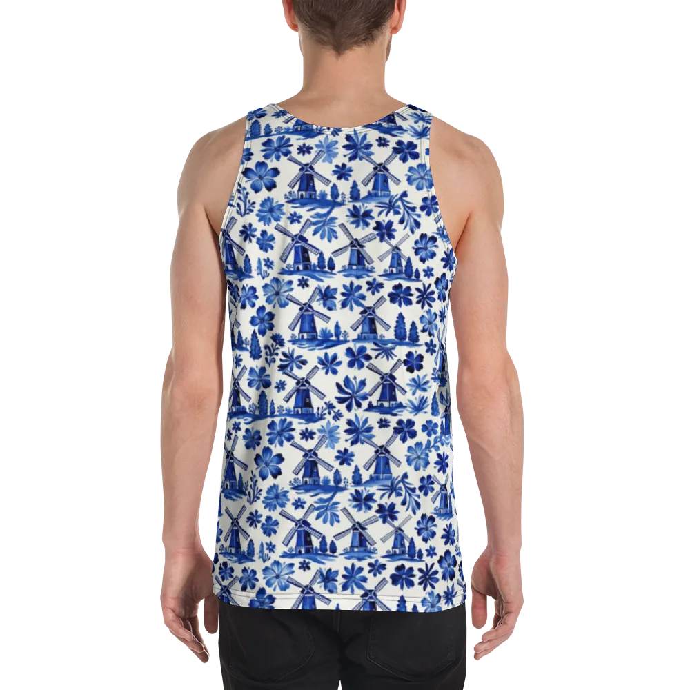 Cobalt Windmill Garden on Men's Tank Top — Back