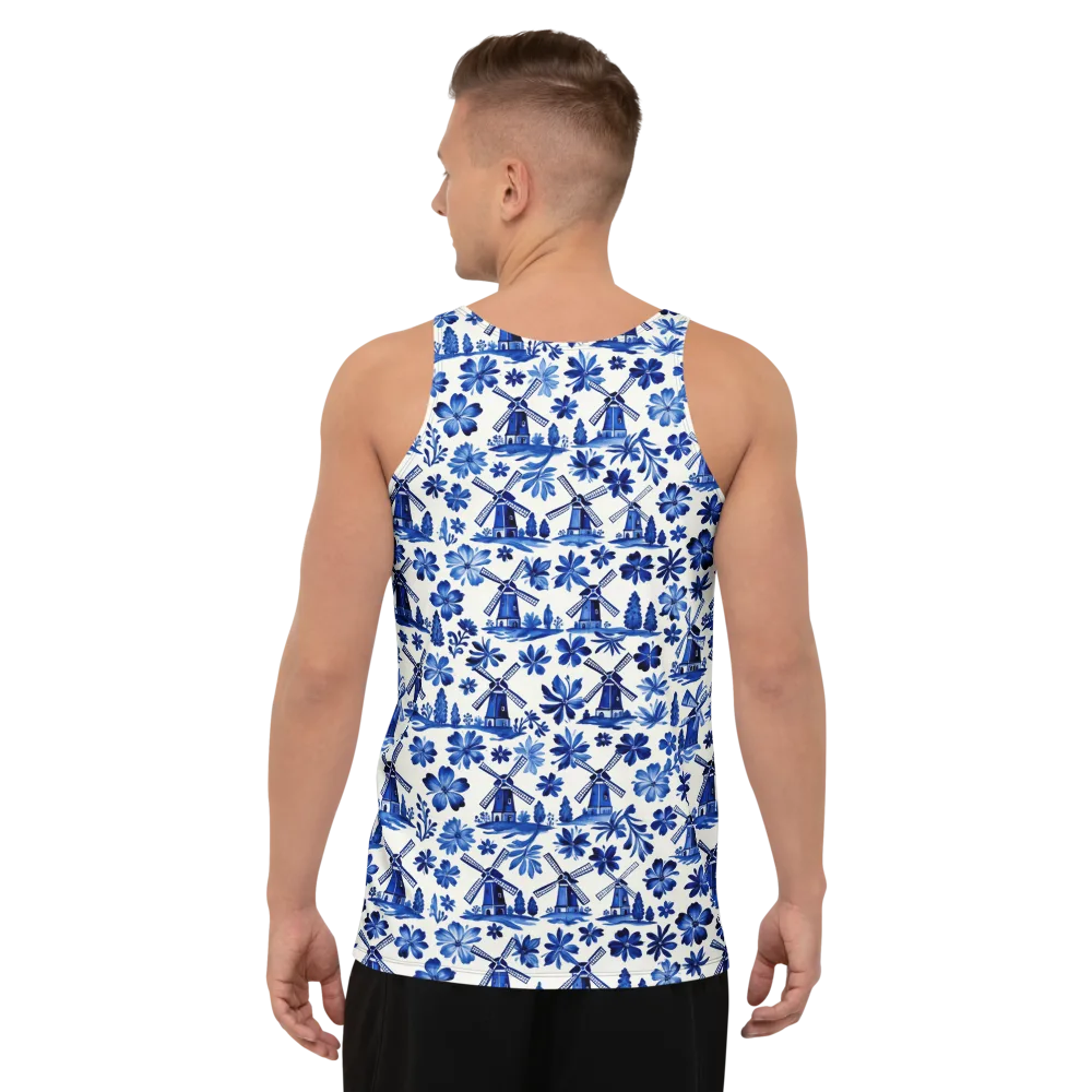 Cobalt Windmill Garden on Men's Tank Top — Back