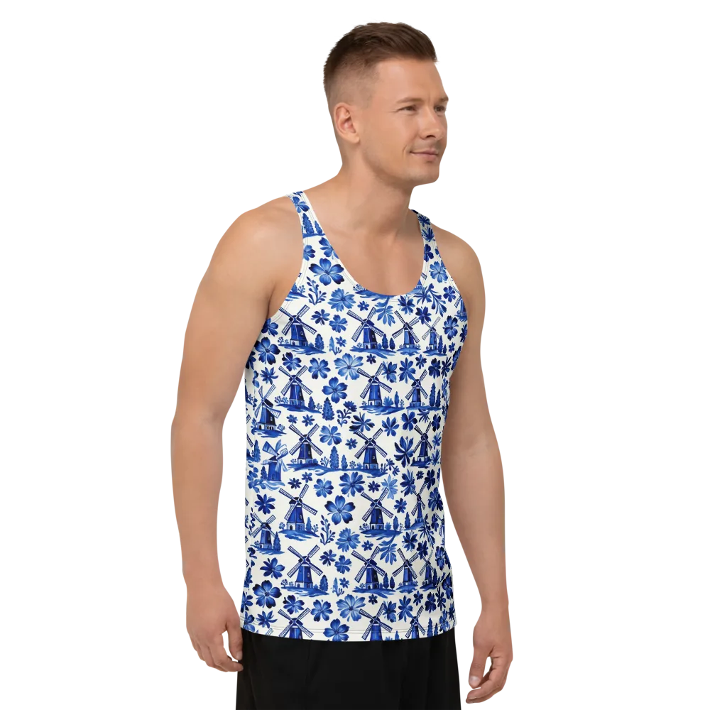 Cobalt Windmill Garden on Men's Tank Top — Right Front