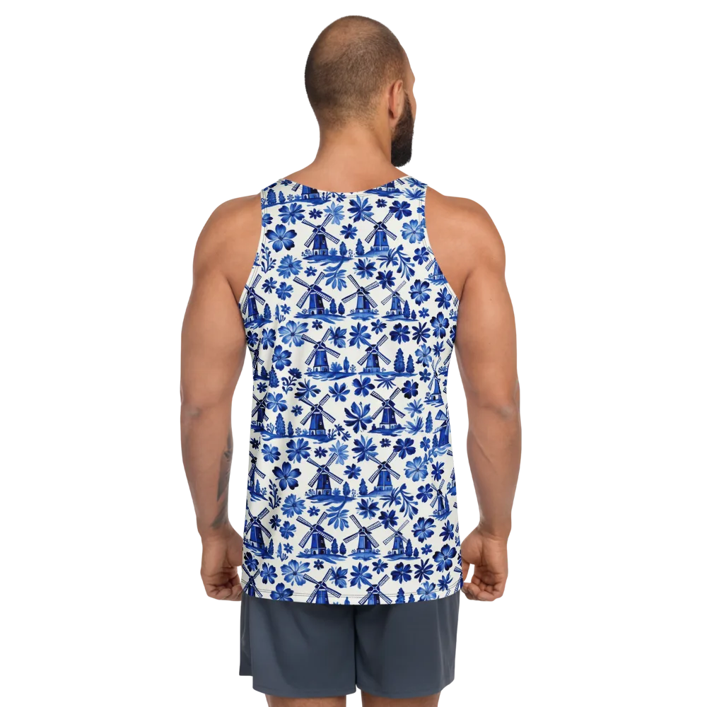 Cobalt Windmill Garden on Men's Tank Top — Back