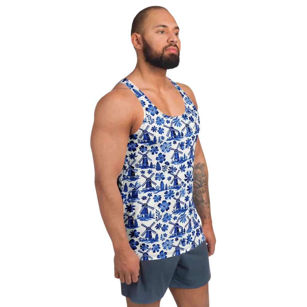 Cobalt Windmill Garden on Men's Tank Top — Right Front
