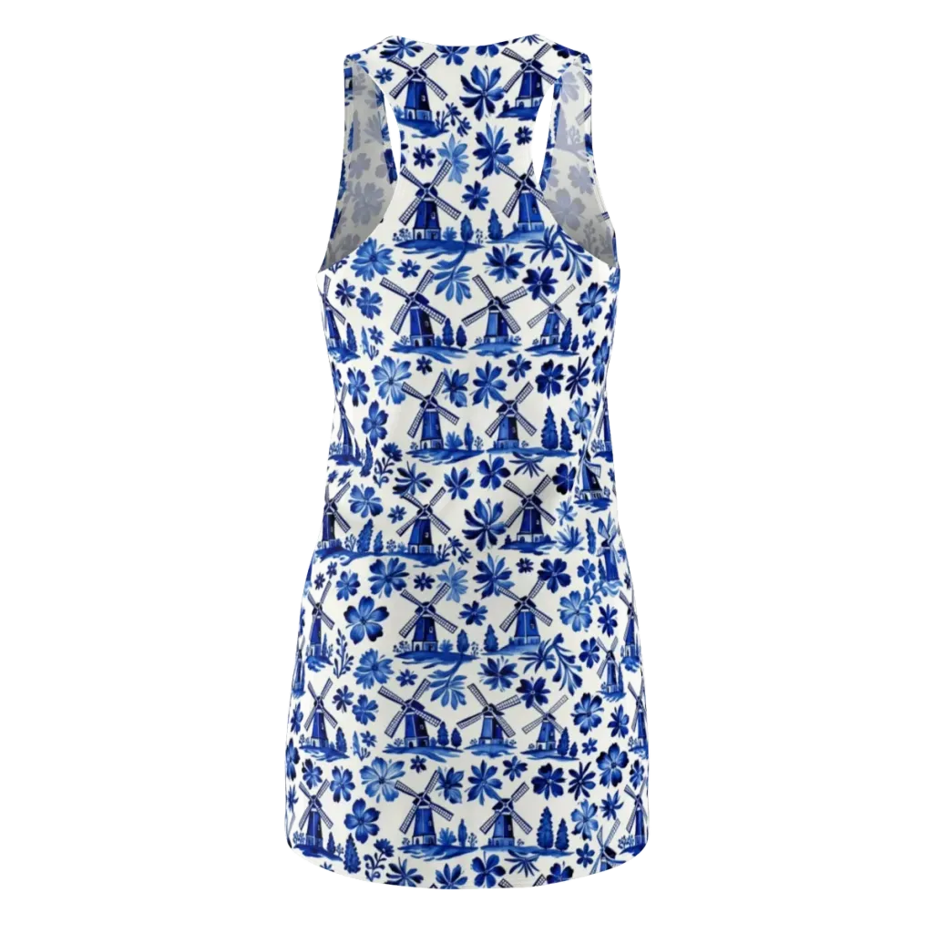 Cobalt Windmill Garden on Racerback Dress — Back