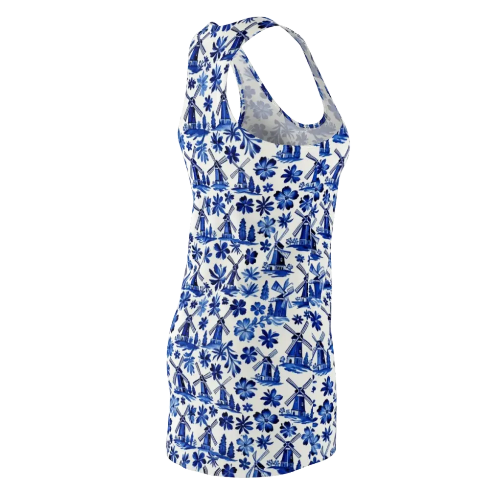 Cobalt Windmill Garden on Racerback Dress — Back Side