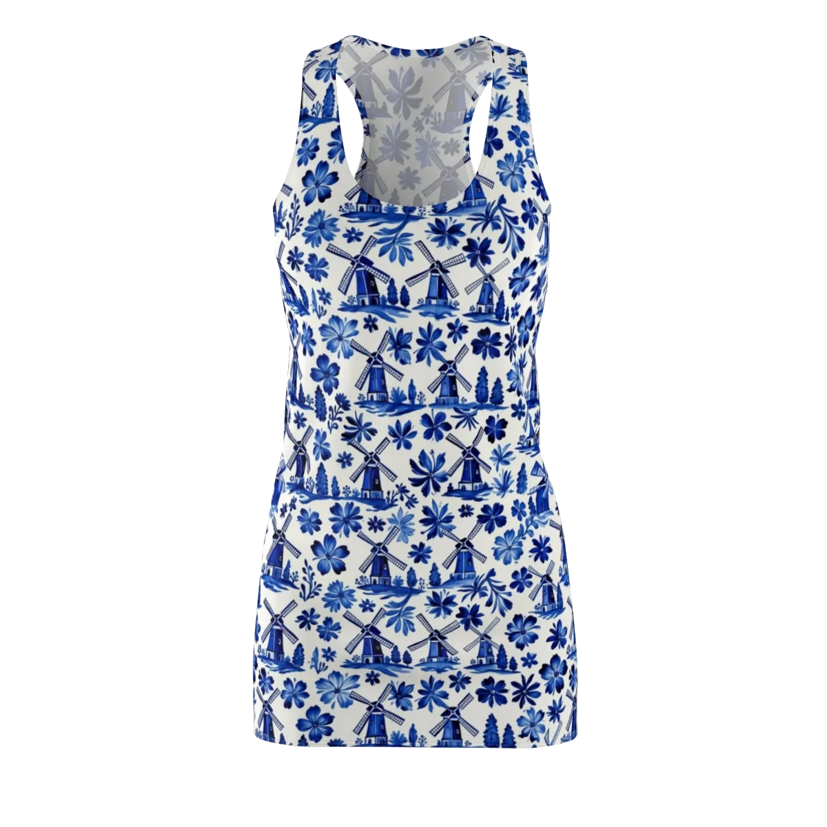 Cobalt Windmill Garden on Racerback Dress — Front