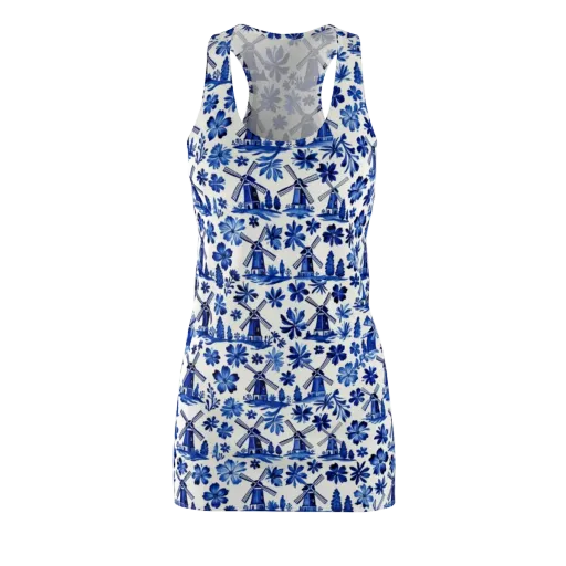 Cobalt Windmill Garden on a Racerback Dress