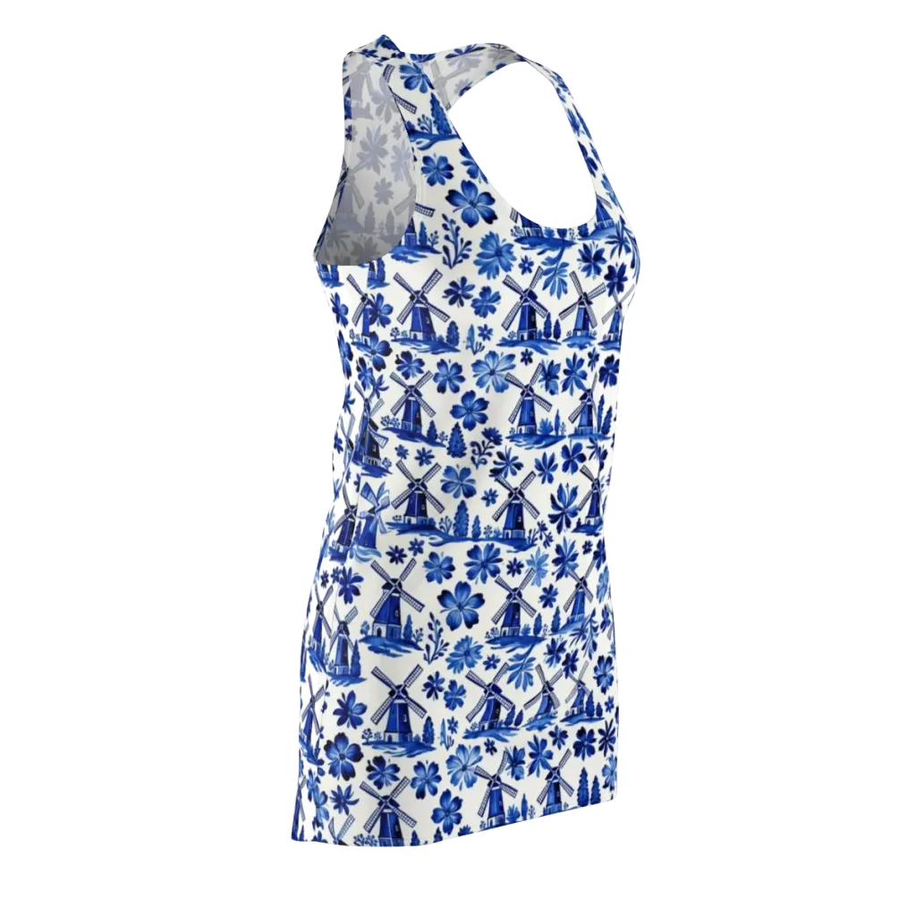 Cobalt Windmill Garden on Racerback Dress — Front Side