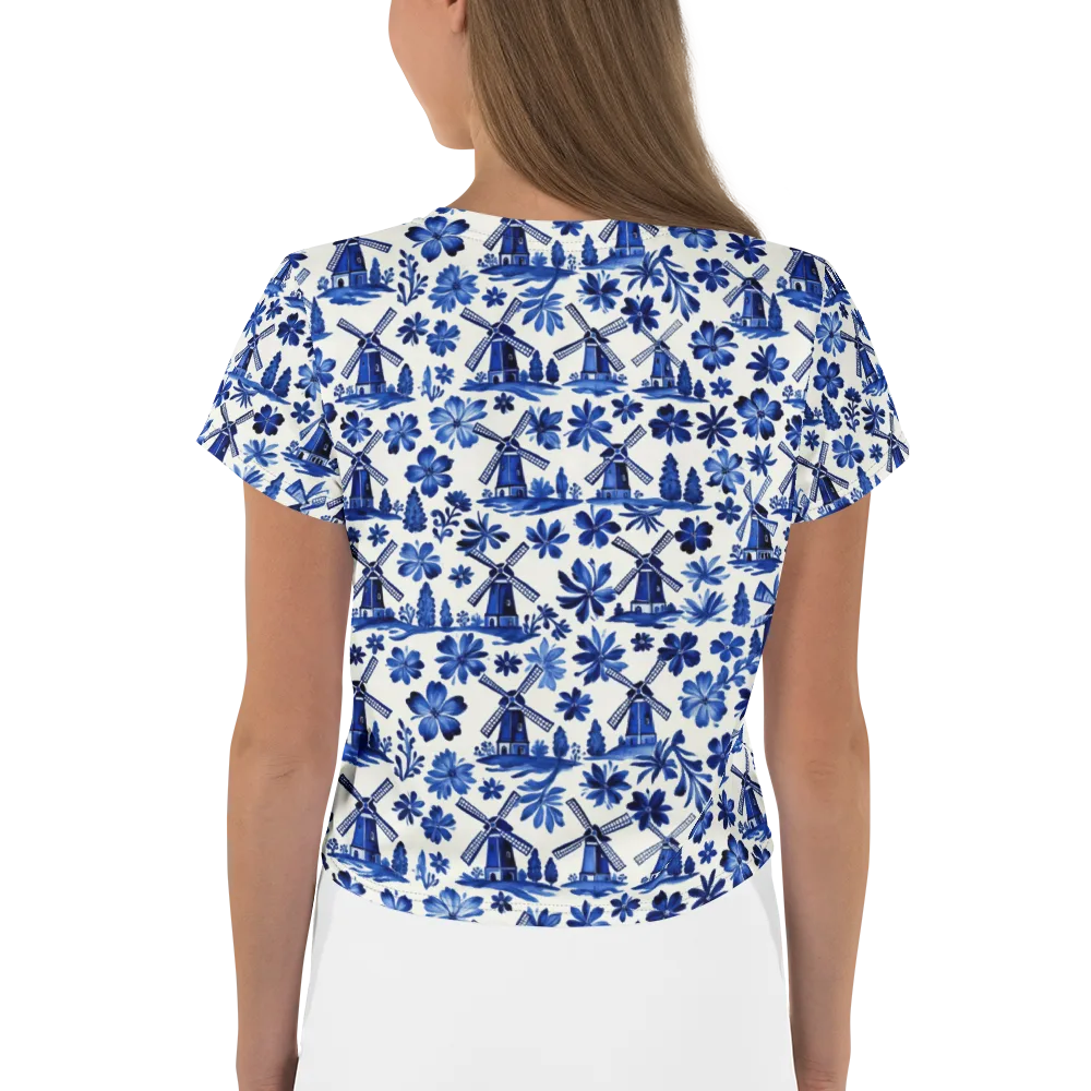 Cobalt Windmill Garden on Crop Tee — Back