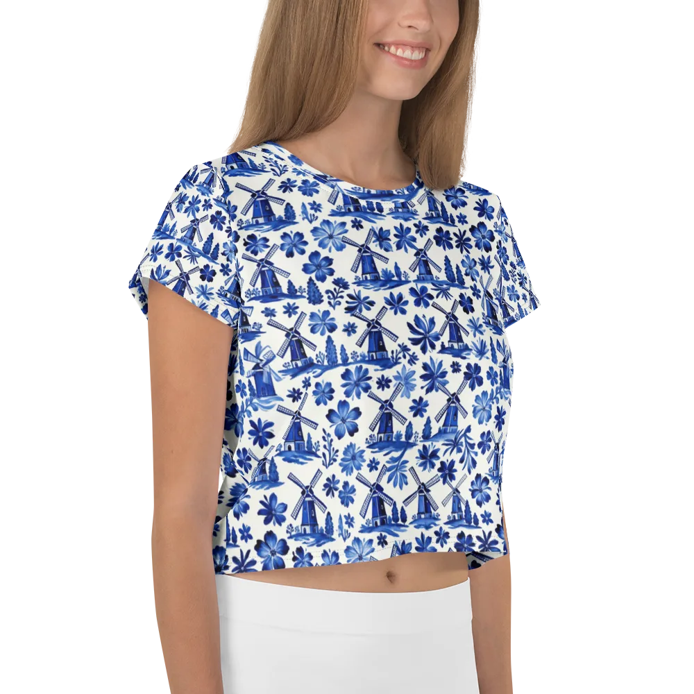 Cobalt Windmill Garden on Crop Tee — Right