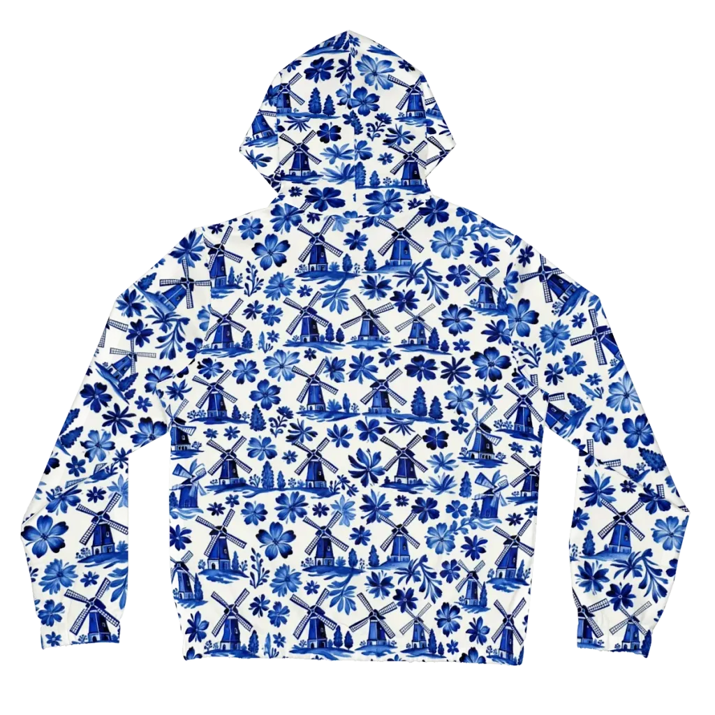Cobalt Windmill Garden on Women's Full-Zip Hoodie — Back