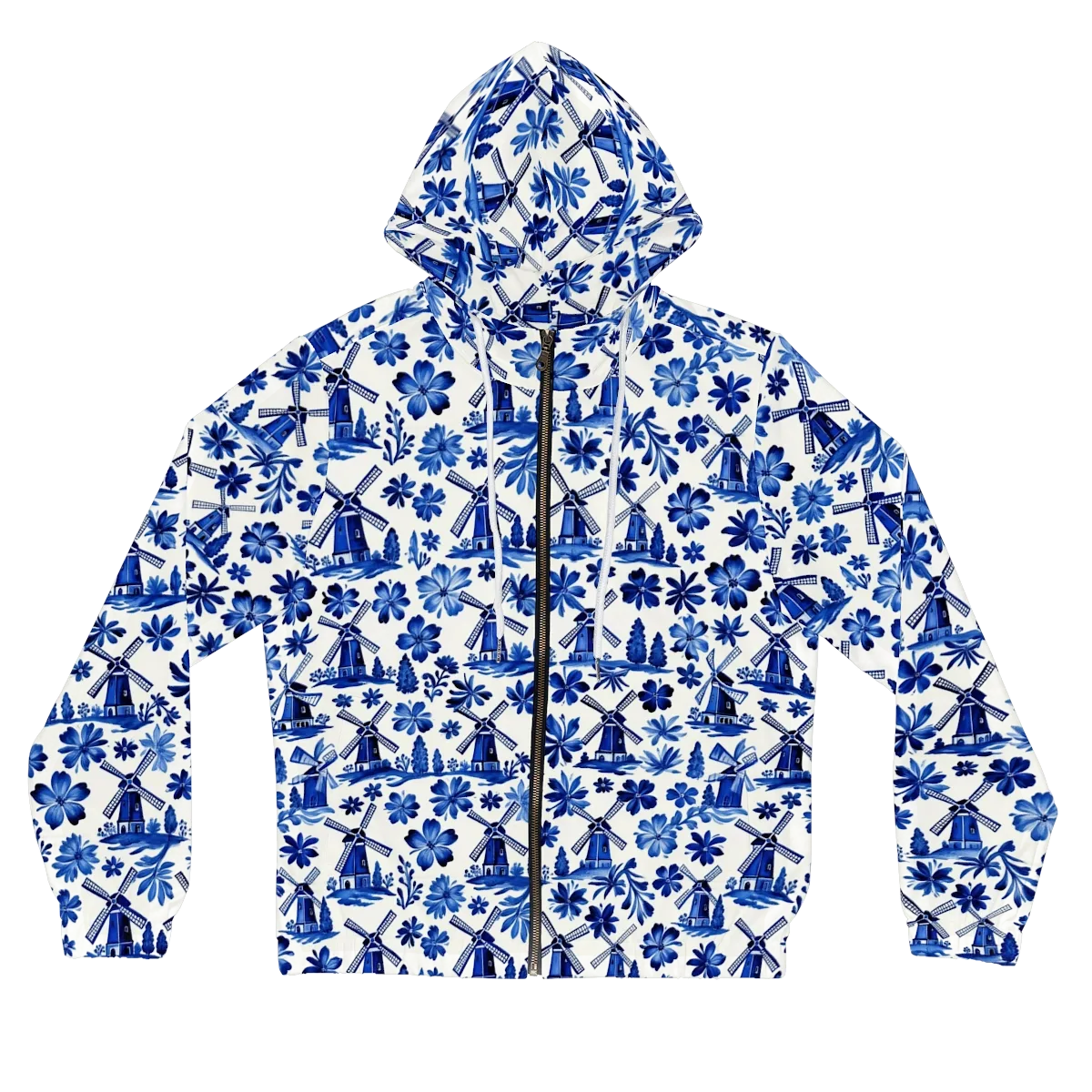 Cobalt Windmill Garden on Women's Full-Zip Hoodie — Front