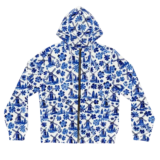 Cobalt Windmill Garden on a Women's Full-Zip Hoodie
