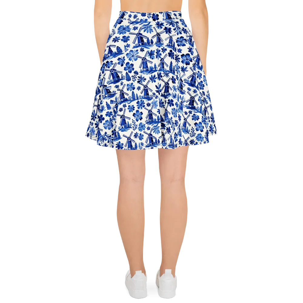 Cobalt Windmill Garden on Skater Skirt — Back