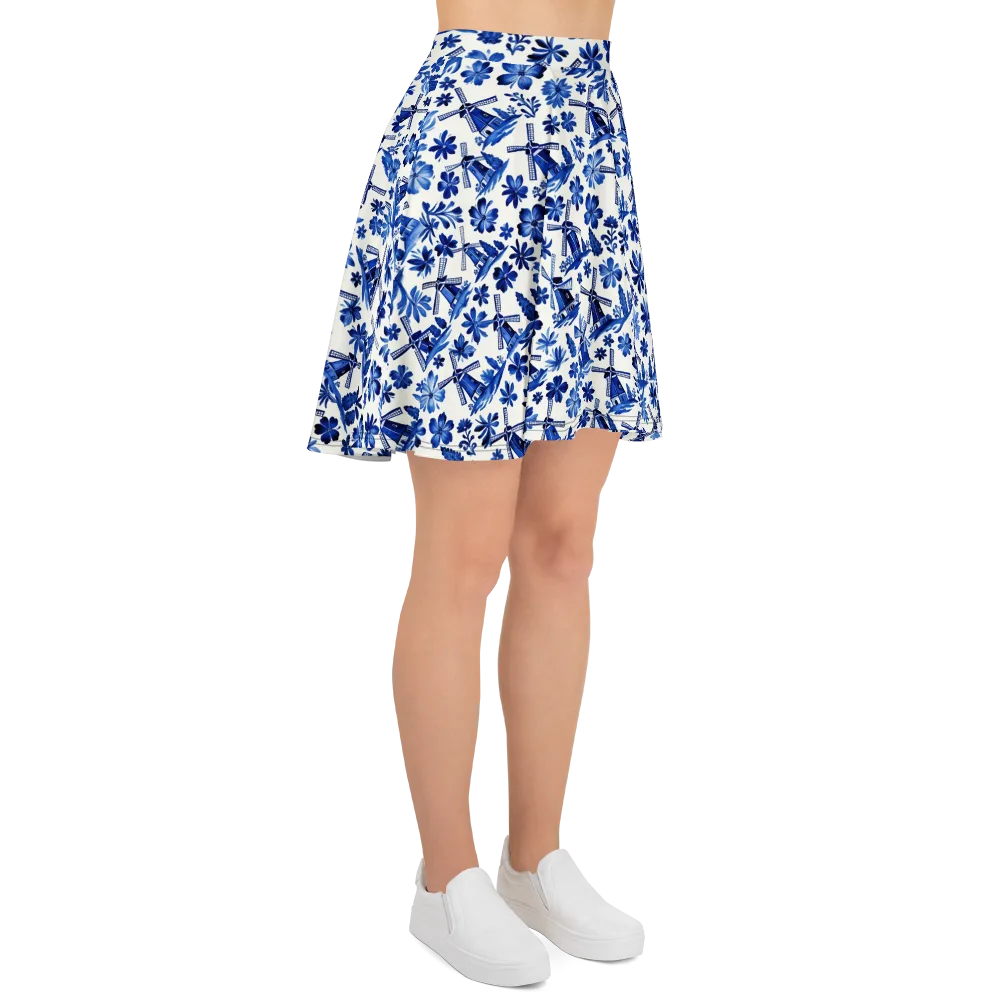 Cobalt Windmill Garden on Skater Skirt — Right