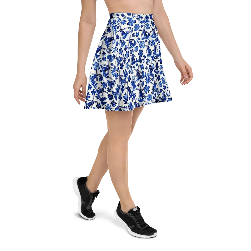 Cobalt Windmill Garden on Skater Skirt — Right