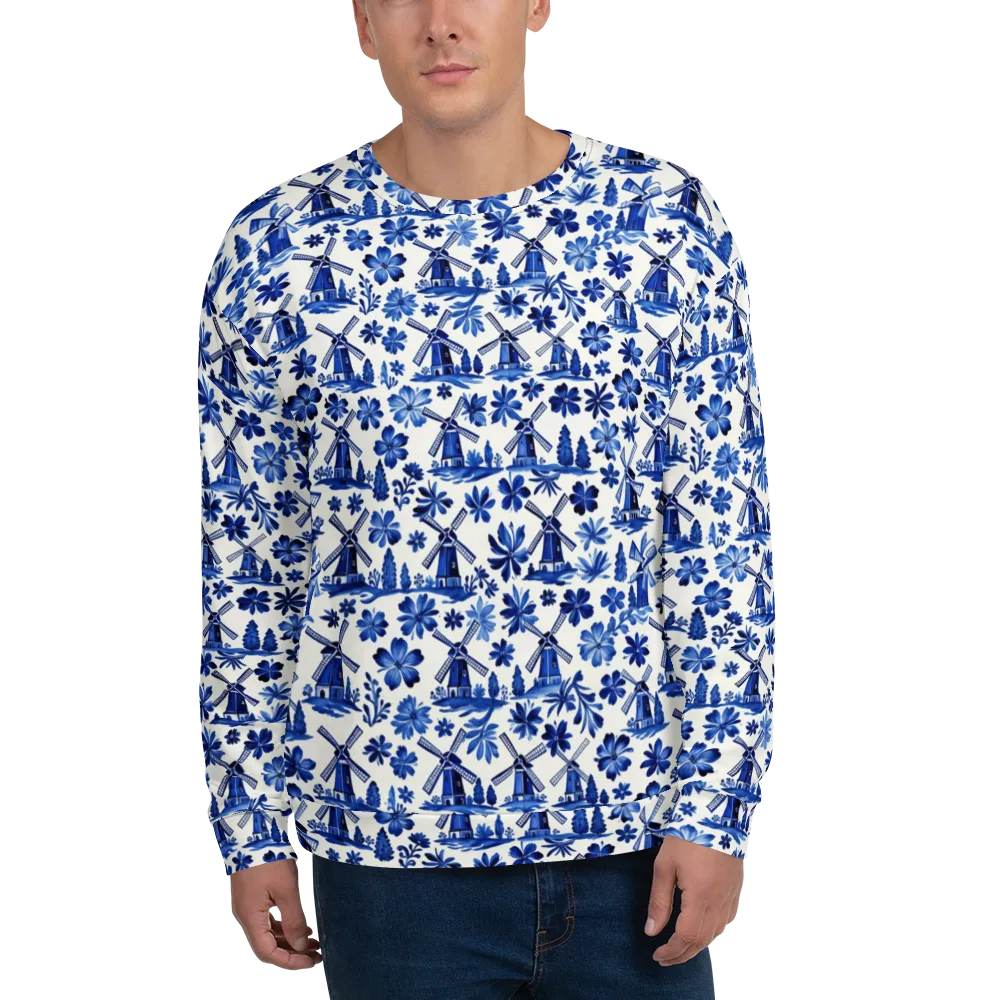 Cobalt Windmill Garden on Sweatshirt — Front