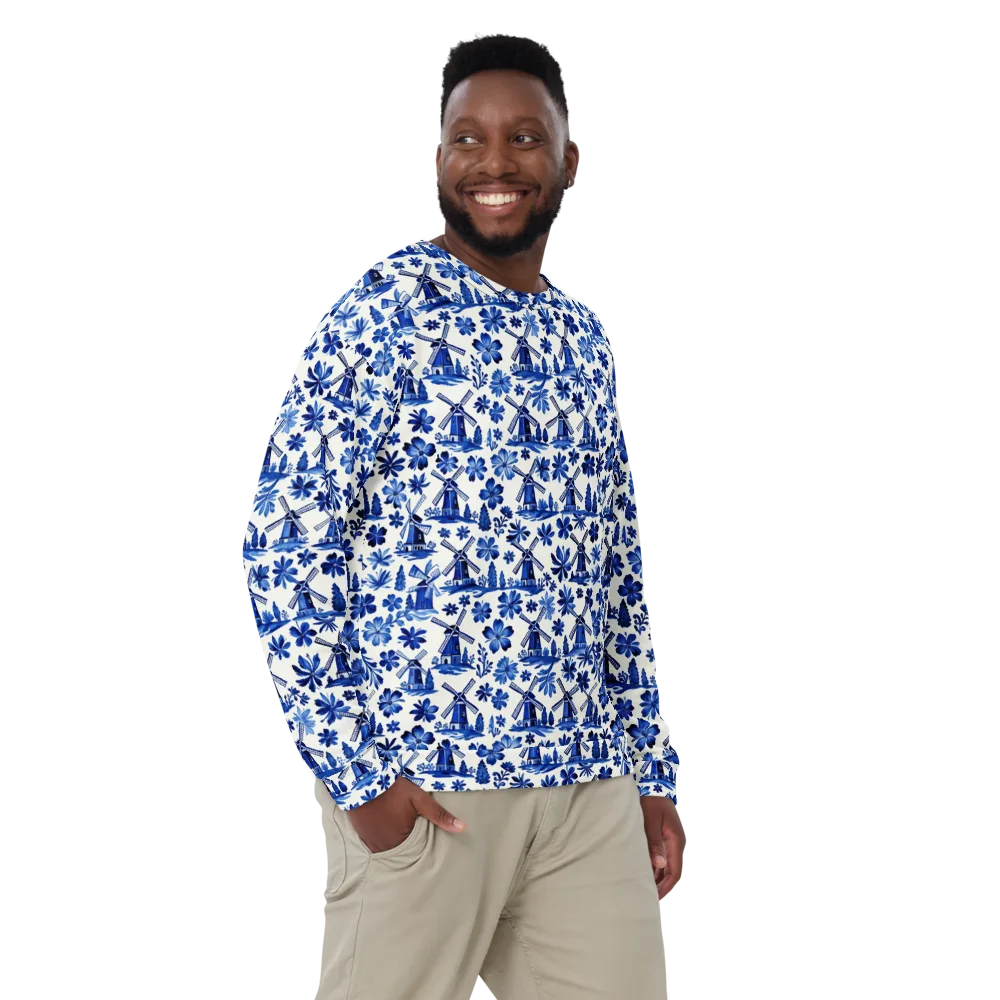 Cobalt Windmill Garden on Sweatshirt — Front