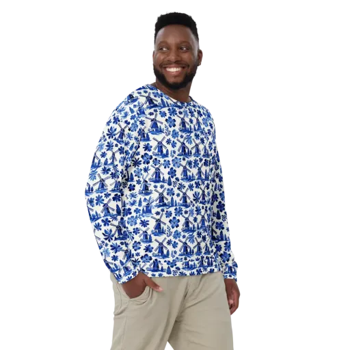 Cobalt Windmill Garden on a Sweatshirt