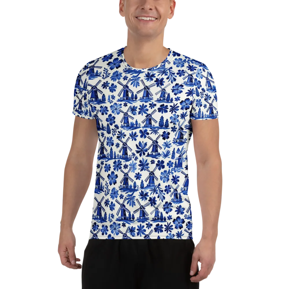 Cobalt Windmill Garden on Men's Athletic T-Shirt — Front