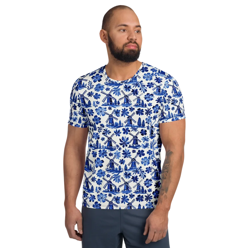 Cobalt Windmill Garden on Men's Athletic T-Shirt — Front