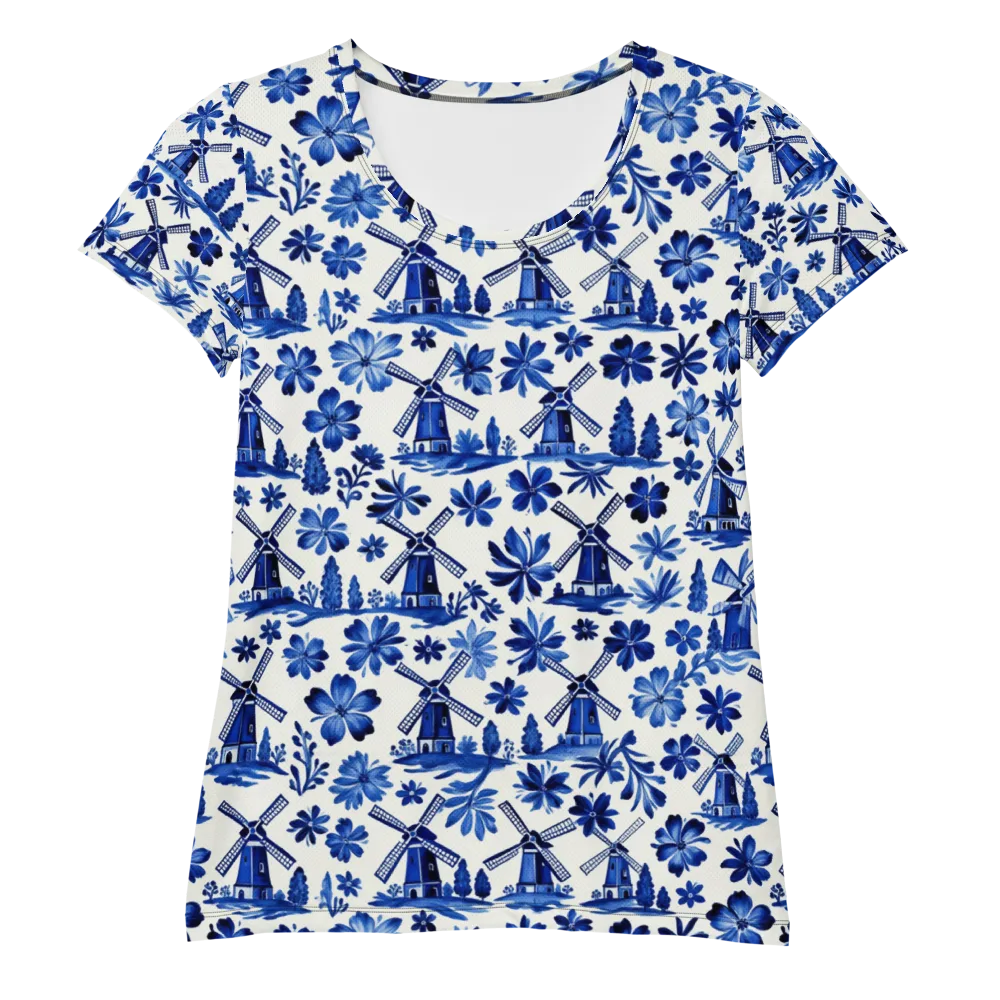 Cobalt Windmill Garden on Women's Athletic T-Shirt — Front