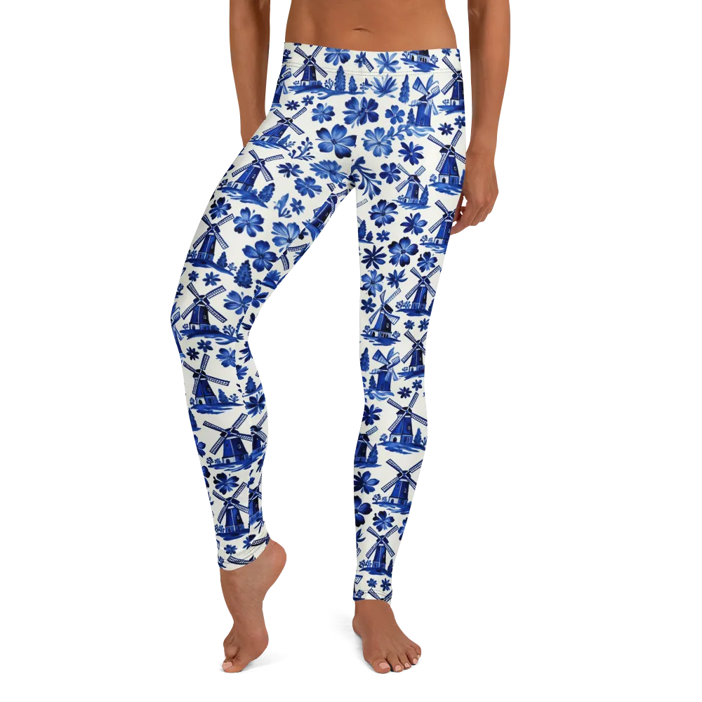 Cobalt Windmill Garden on Leggings — Front