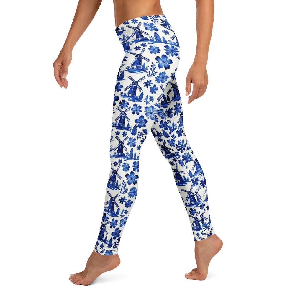 Cobalt Windmill Garden on Leggings — Left