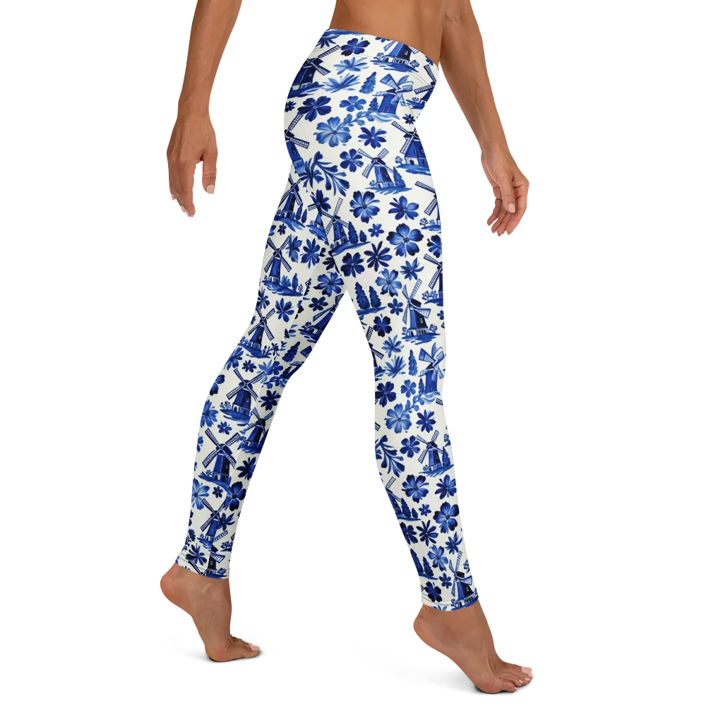 Cobalt Windmill Garden on Leggings — Right
