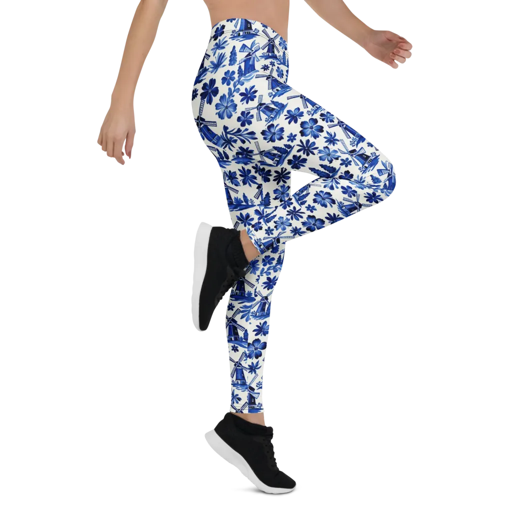 Cobalt Windmill Garden on Leggings — Right