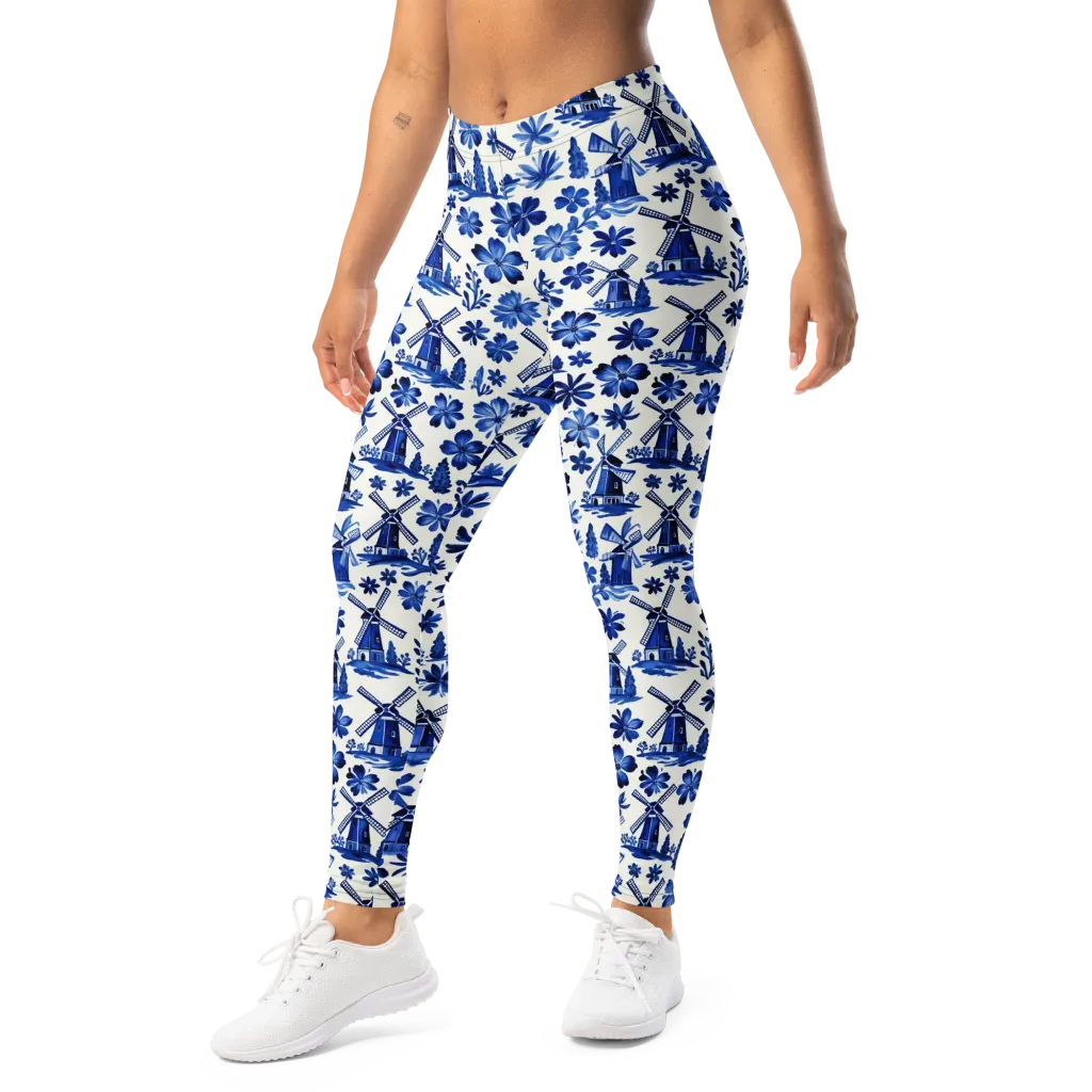 Cobalt Windmill Garden on Leggings — Left Front