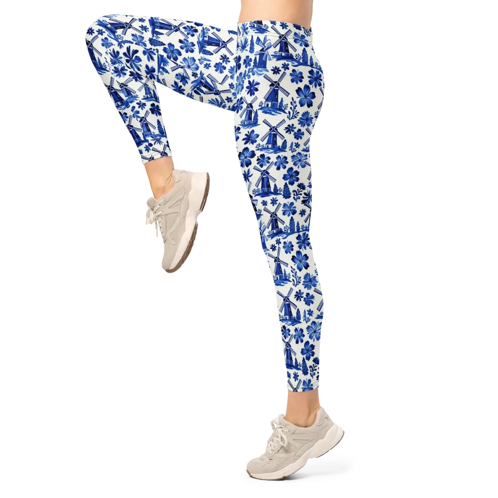 Cobalt Windmill Garden on Leggings — Left