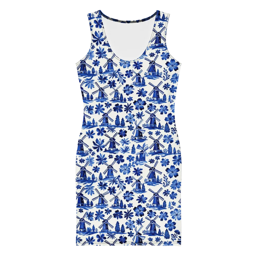 Cobalt Windmill Garden on Bodycon Dress — Front