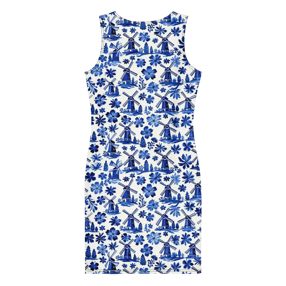 Cobalt Windmill Garden on Bodycon Dress — Back