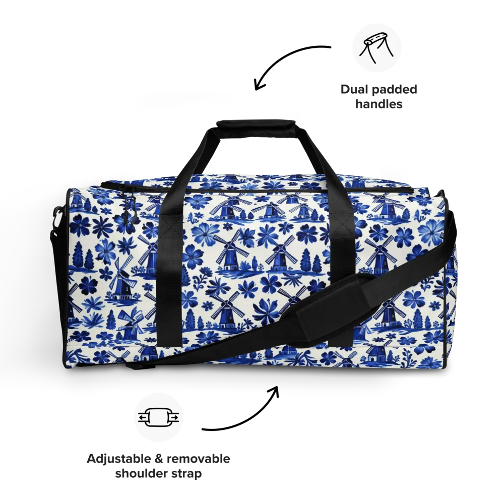 Cobalt Windmill Garden on Duffle Bag — Front
