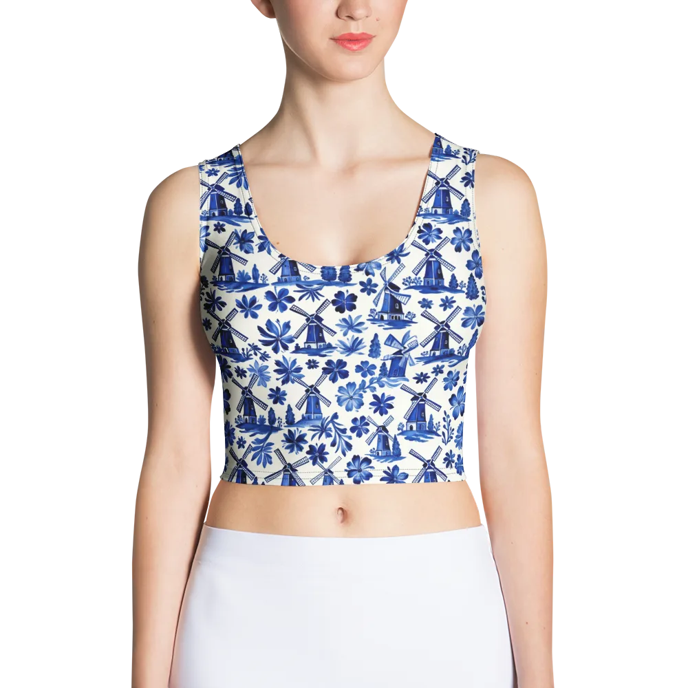 Cobalt Windmill Garden on Crop Top — Front