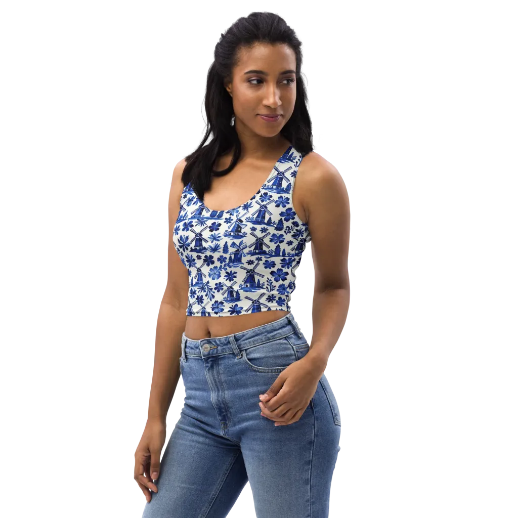 Cobalt Windmill Garden on Crop Top — Left Front