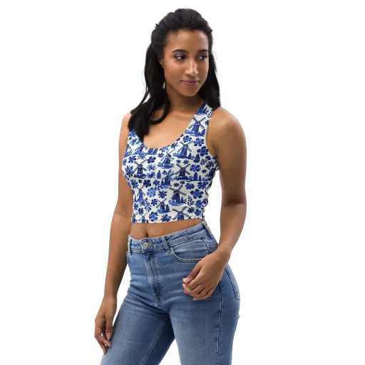 Cobalt Windmill Garden on a Crop Top