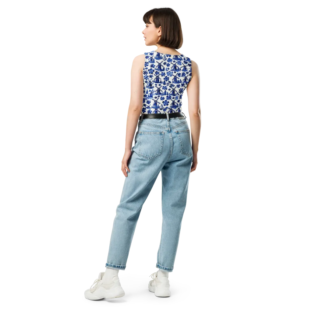 Cobalt Windmill Garden on Crop Top — Back