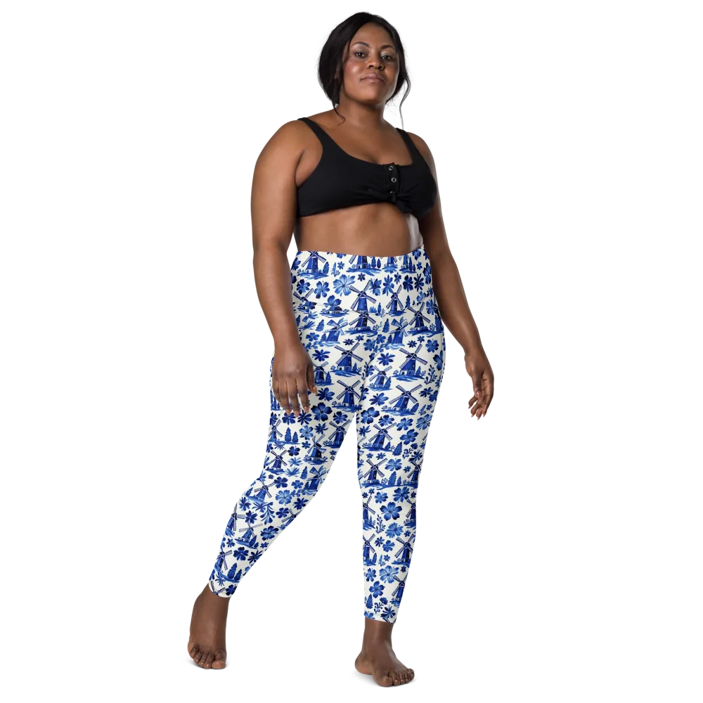 Cobalt Windmill Garden on Leggings with Pockets — Front